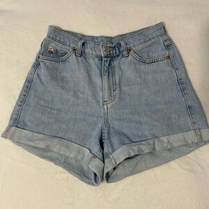 Topshop Denim High-Rise Rolled Hem Shorts